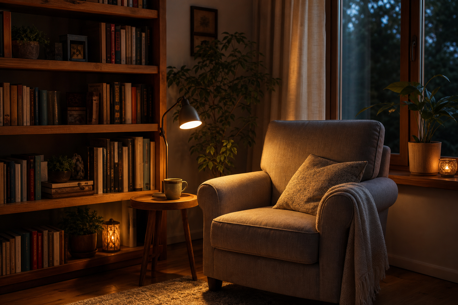 AI generated cozy reading nook