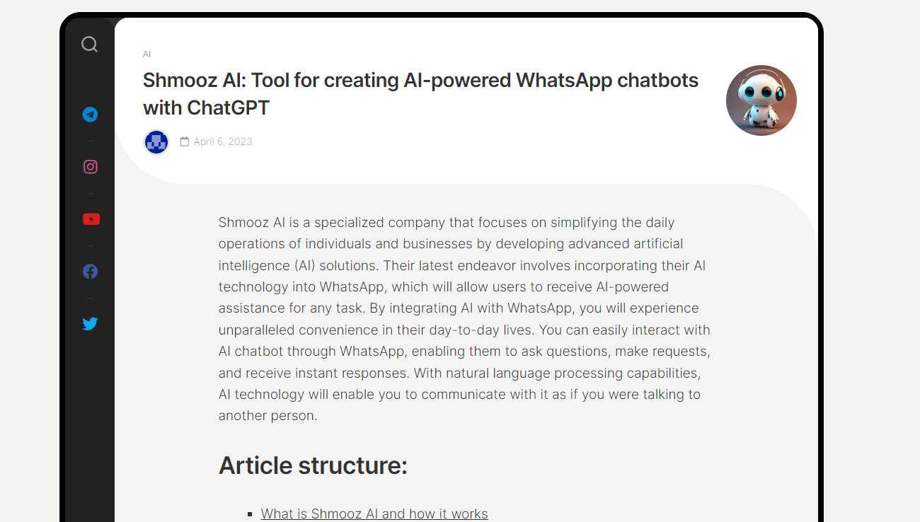 Shmooz AI: Tool for creating AI-powered WhatsApp chatbots with ChatGPT